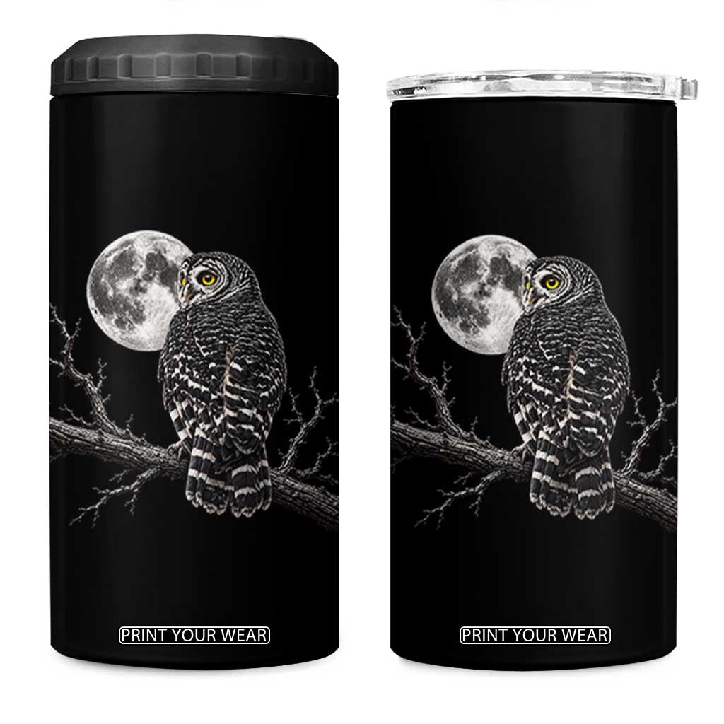 Owl Full Moon Graphic 4 in 1 Can Cooler Tumbler Vintage Dark Academia Bird