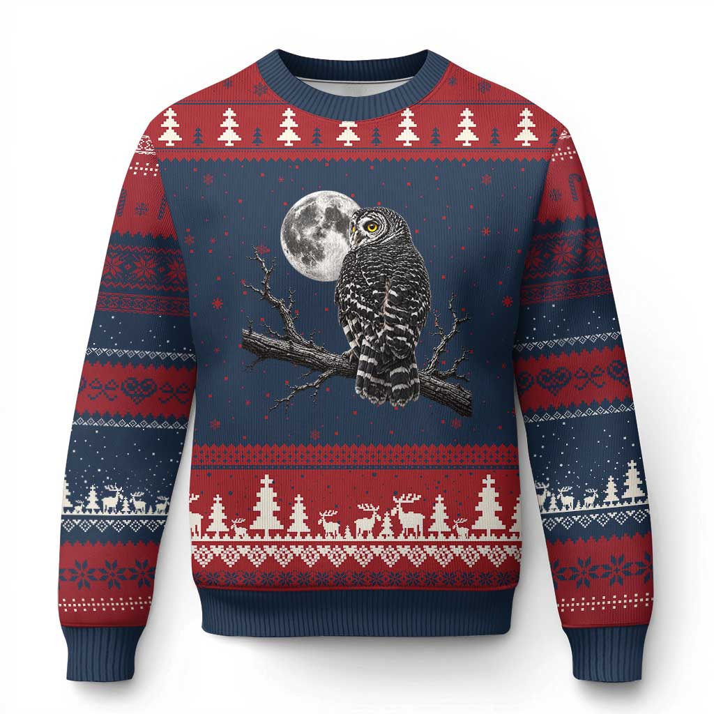 Owl Full Moon Graphic Ugly Christmas Sweater Vintage Dark Academia Bird