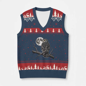 Owl Full Moon Graphic V-Neck Knit Sweater Vest Vintage Dark Academia Bird