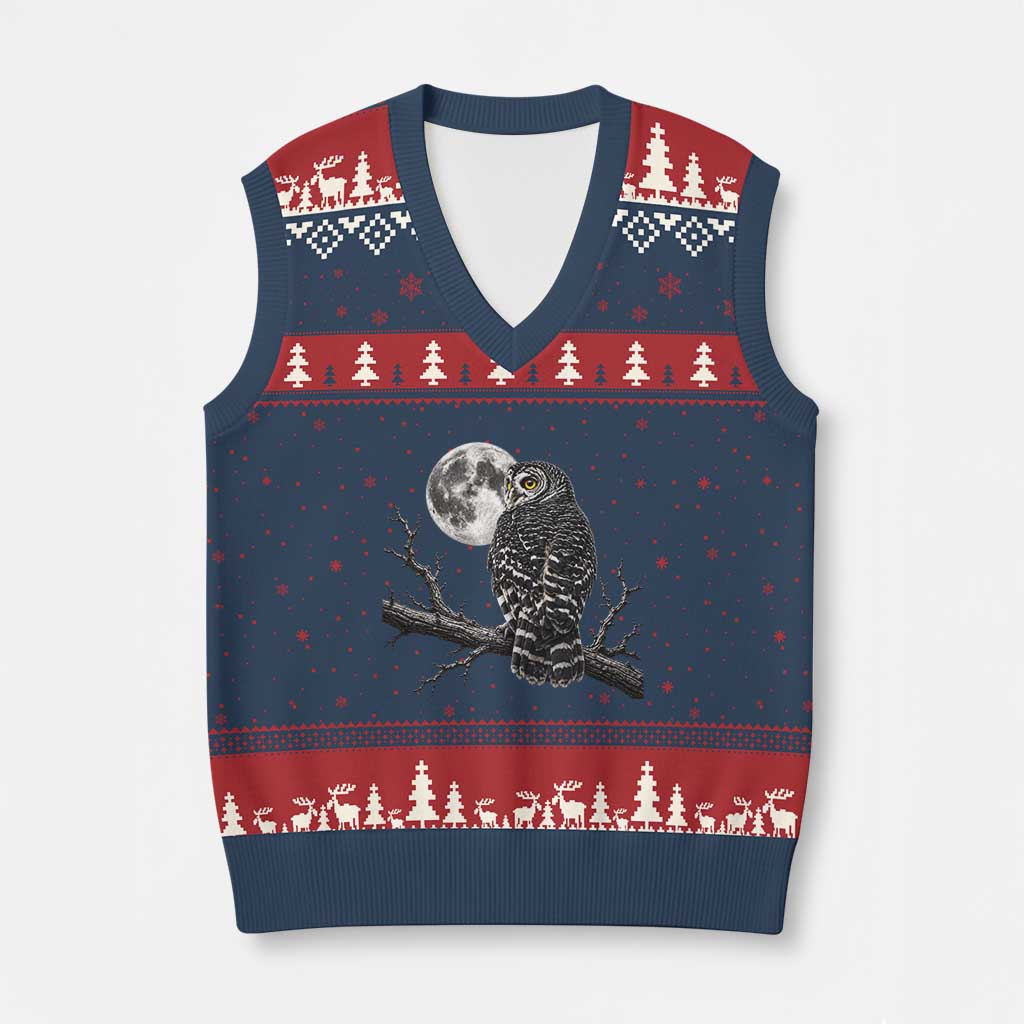 Owl Full Moon Graphic V-Neck Knit Sweater Vest Vintage Dark Academia Bird TS10 Navy Red Print Your Wear