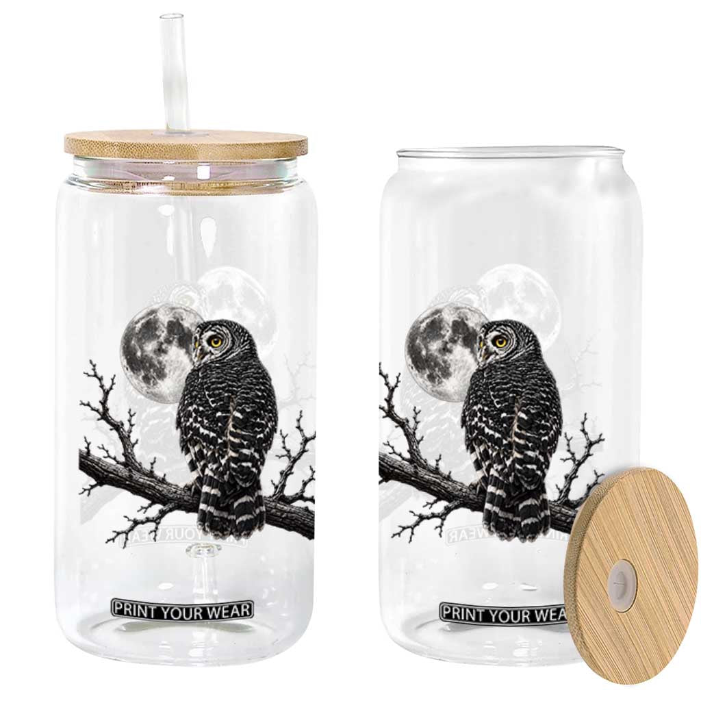 Owl Full Moon Graphic Glass Can Vintage Dark Academia Bird