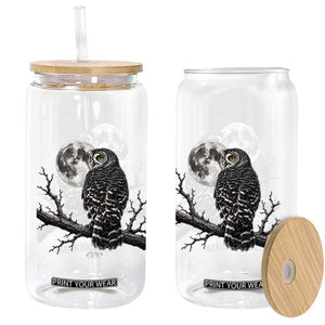 Owl Full Moon Graphic Glass Can Vintage Dark Academia Bird