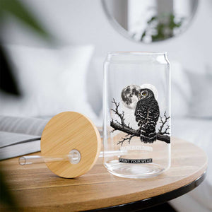 Owl Full Moon Graphic Glass Can Vintage Dark Academia Bird