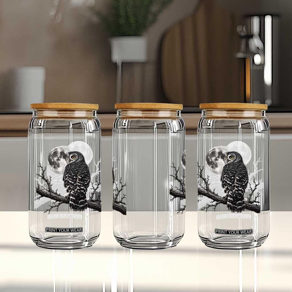 Owl Full Moon Graphic Glass Can Vintage Dark Academia Bird