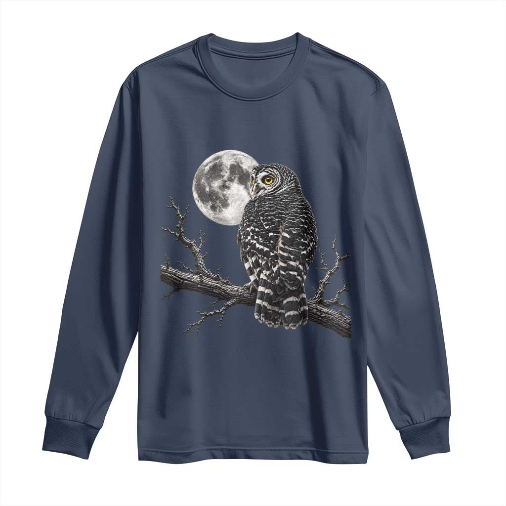 Owl Full Moon Graphic Long Sleeve Shirt Vintage Dark Academia Bird