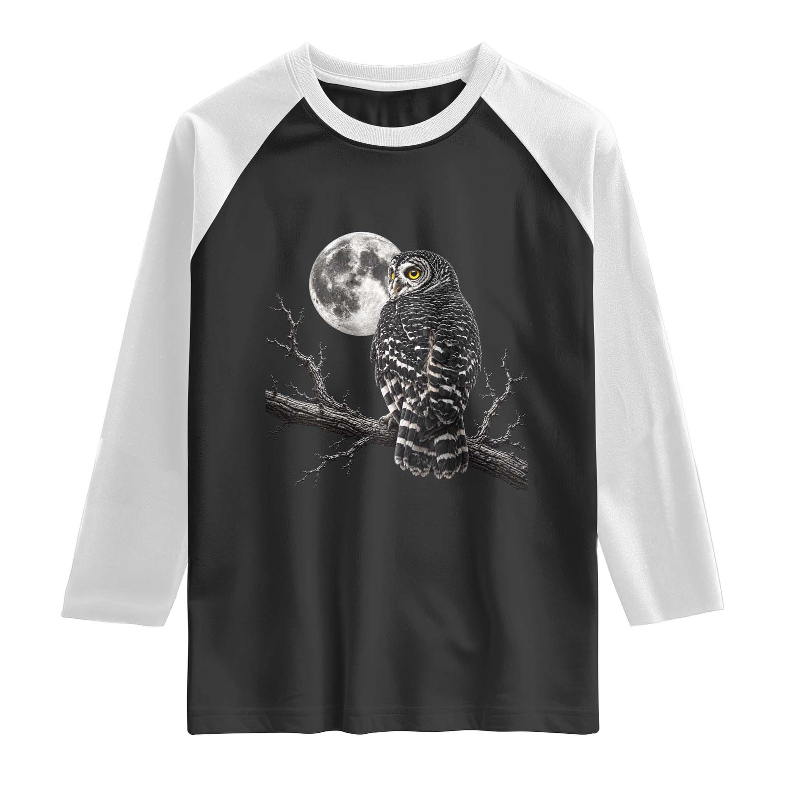 Owl Full Moon Graphic Raglan Shirt Vintage Dark Academia Bird TS10 Black White Print Your Wear