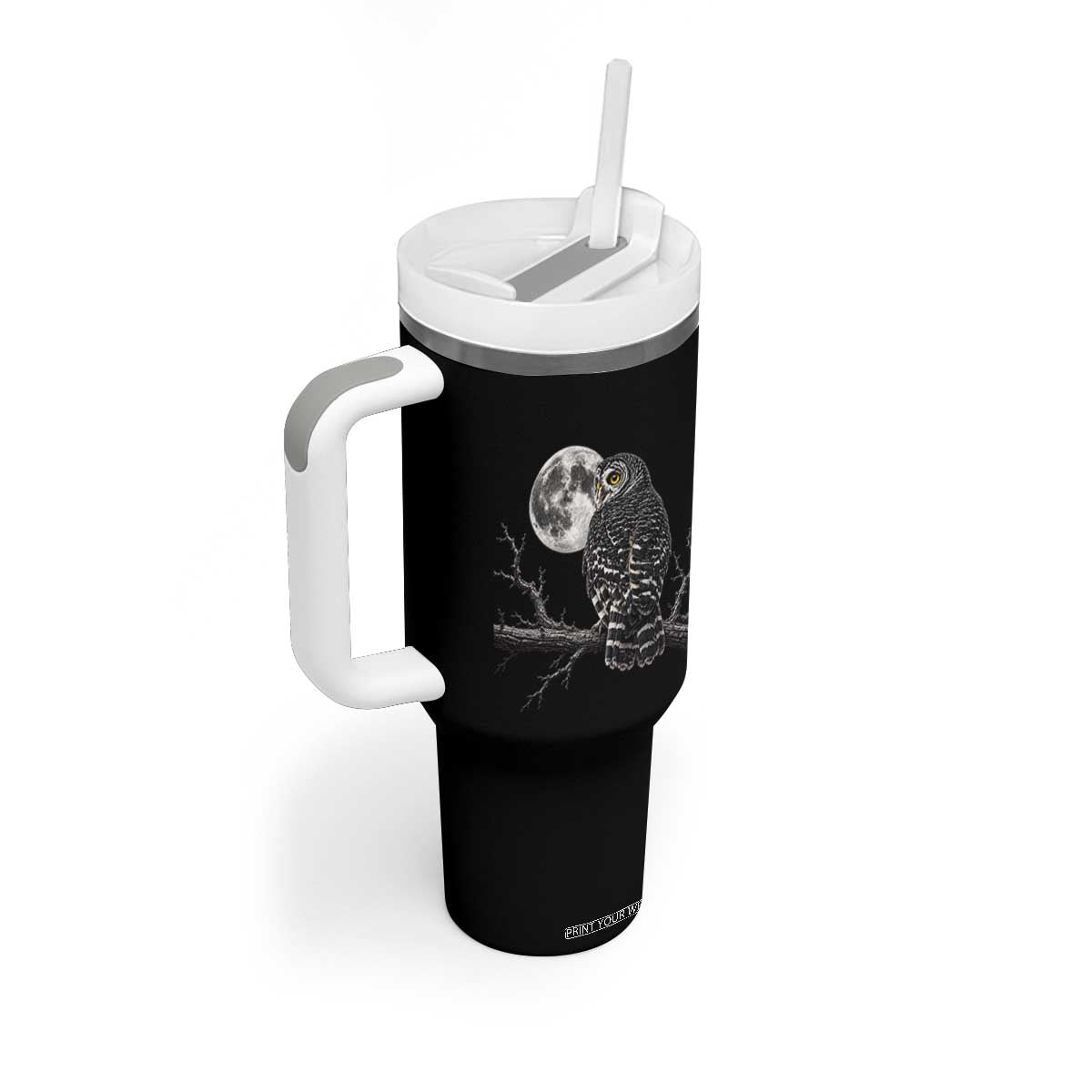 Owl Full Moon Graphic Tumbler With Handle Vintage Dark Academia Bird