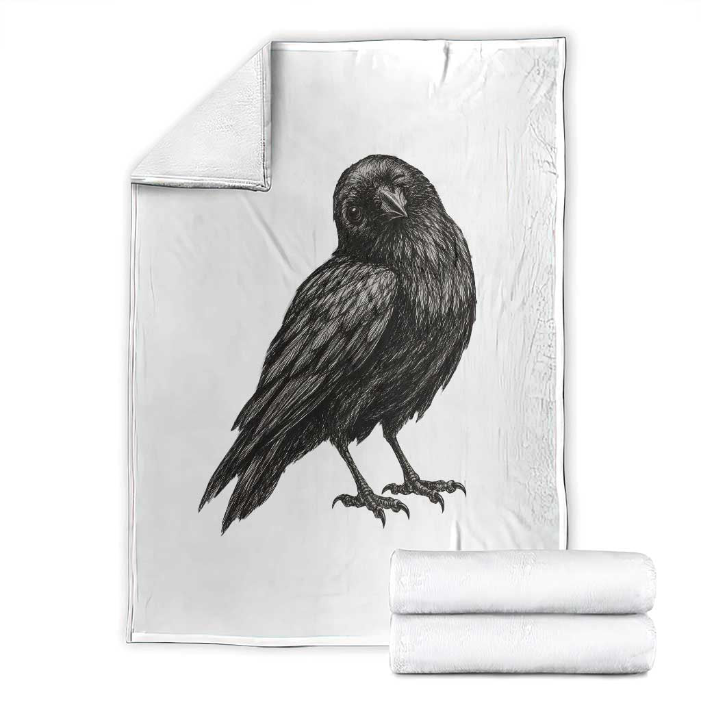 Winking Raven Crow Throw Blanket Vintage Dark Academia Funny Bird Graphic