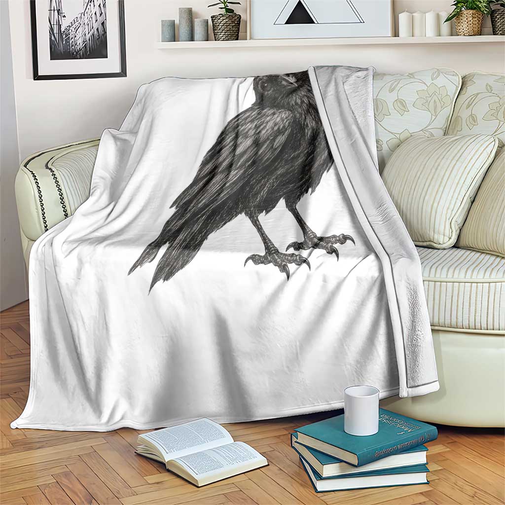 Winking Raven Crow Throw Blanket Vintage Dark Academia Funny Bird Graphic