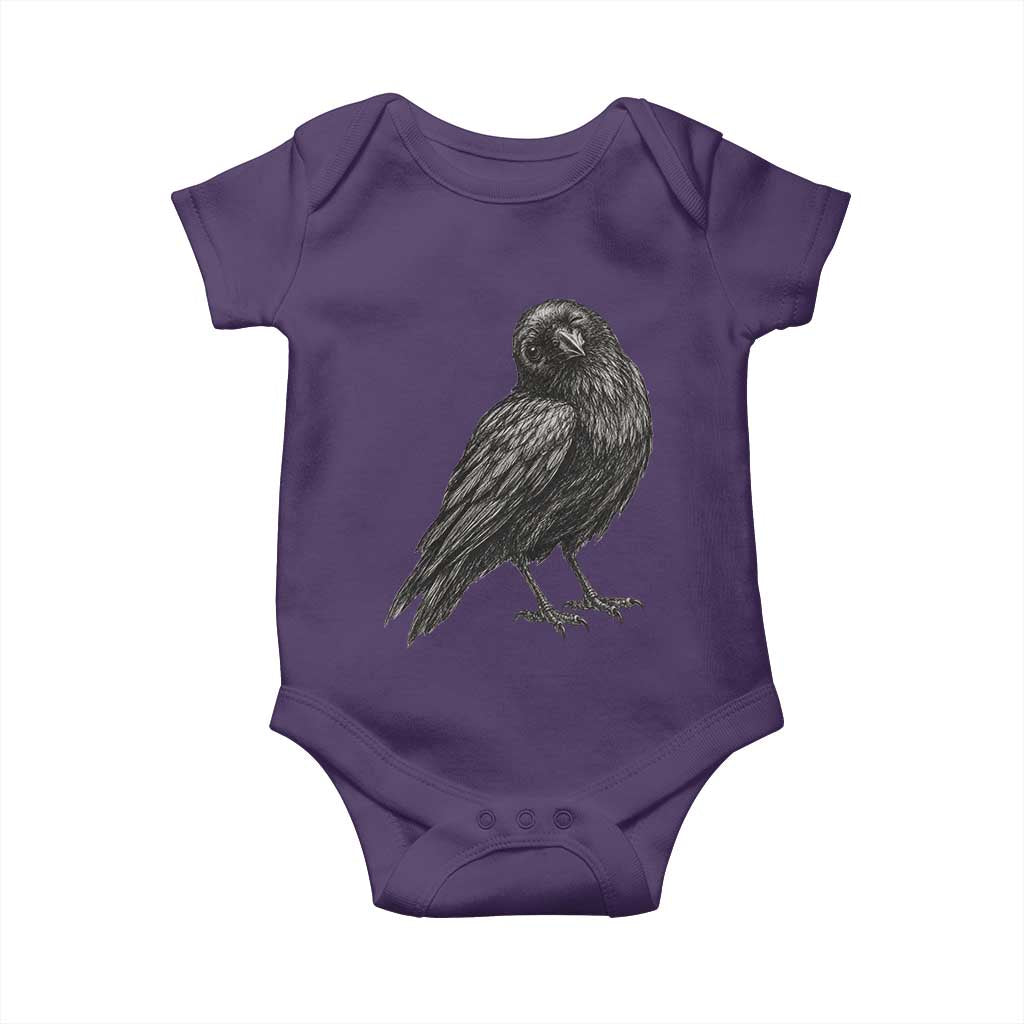 Winking Raven Crow Baby Onesie Vintage Dark Academia Funny Bird Graphic