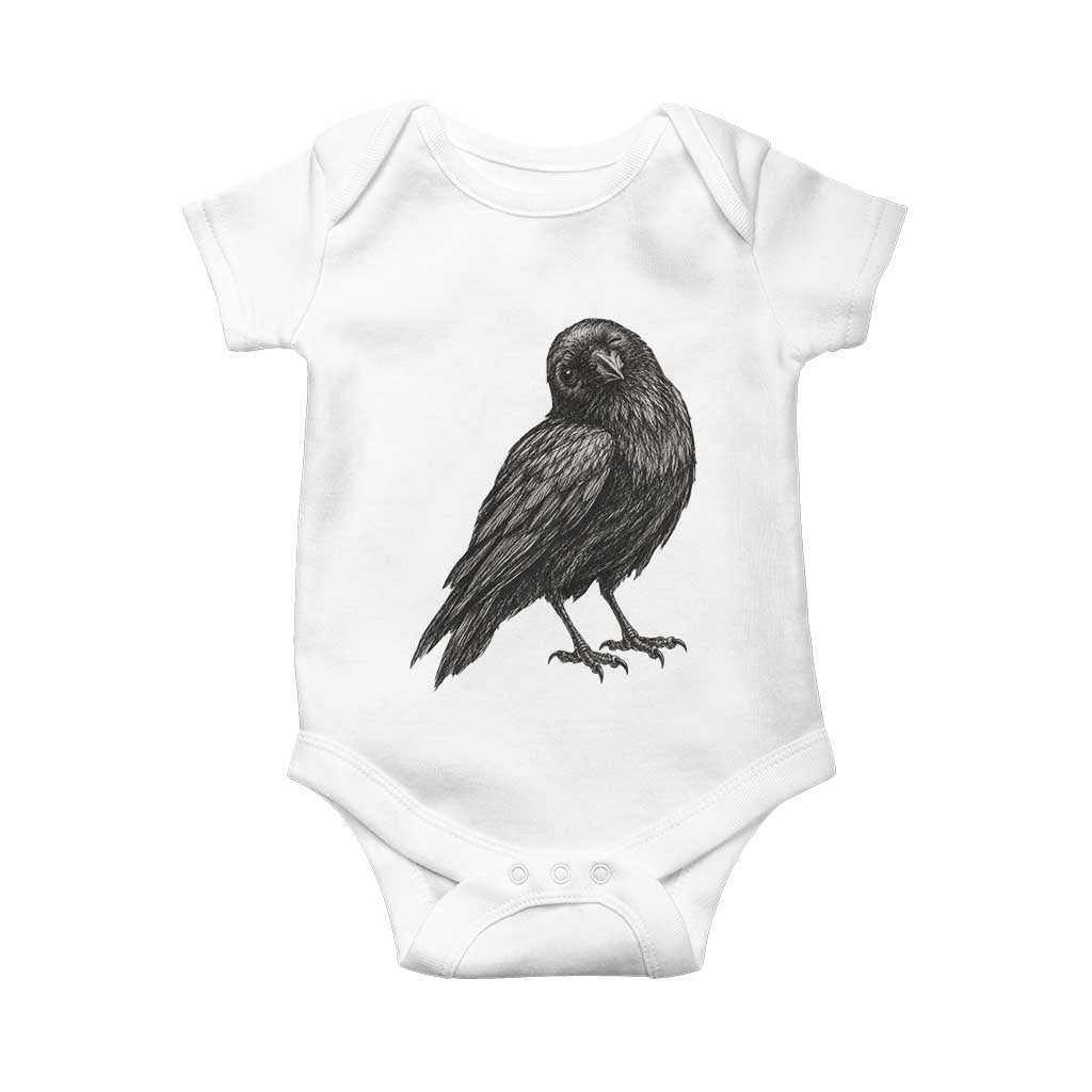 Winking Raven Crow Baby Onesie Vintage Dark Academia Funny Bird Graphic TS10 White Print Your Wear