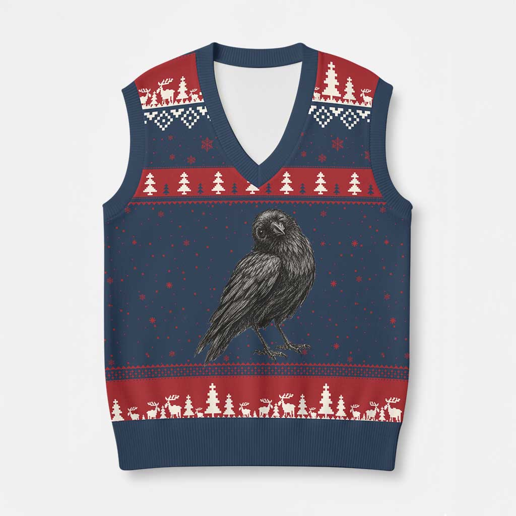 Winking Raven Crow V-Neck Knit Sweater Vest Vintage Dark Academia Funny Bird Graphic TS10 Navy Red Print Your Wear