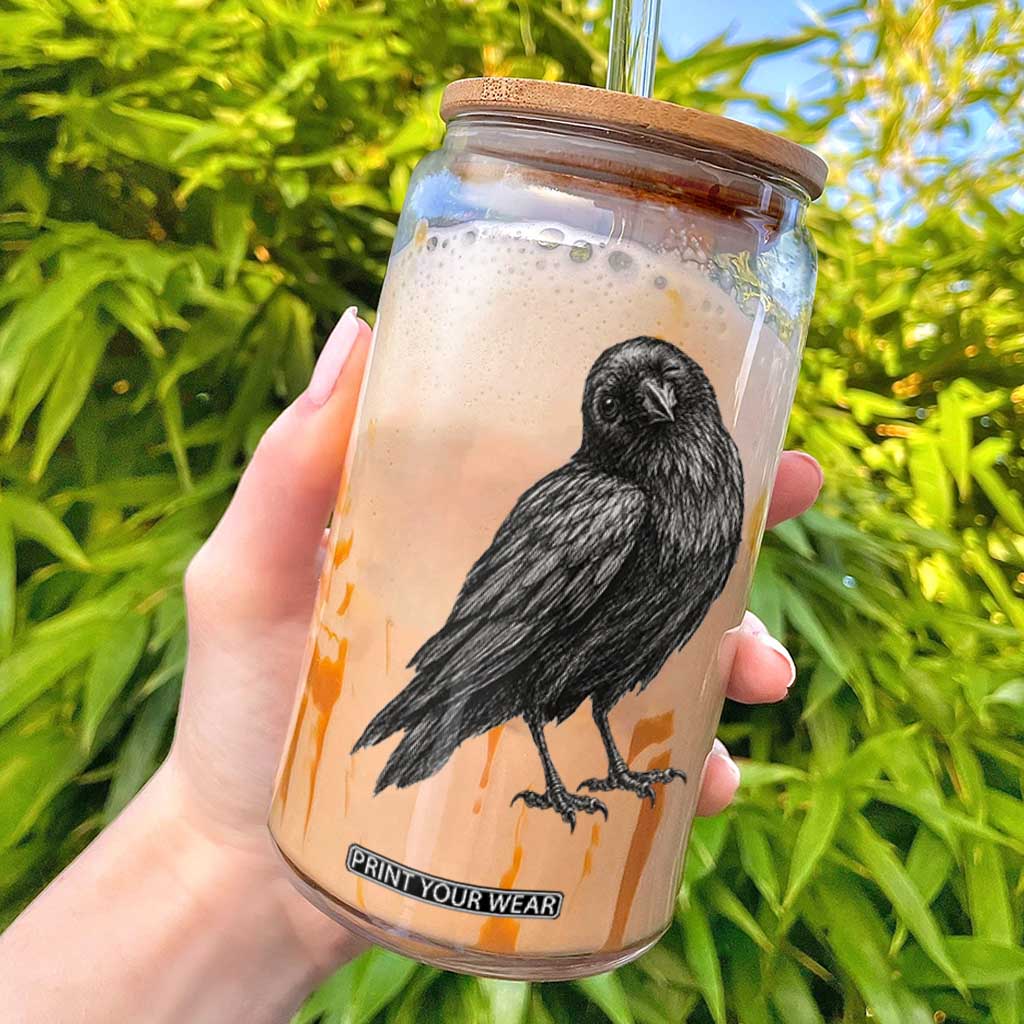 Winking Raven Crow Glass Can Vintage Dark Academia Funny Bird Graphic