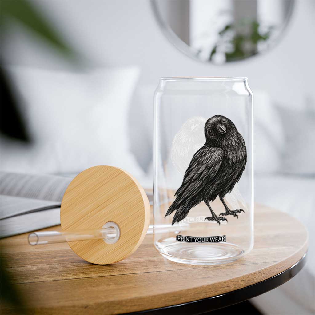 Winking Raven Crow Glass Can Vintage Dark Academia Funny Bird Graphic