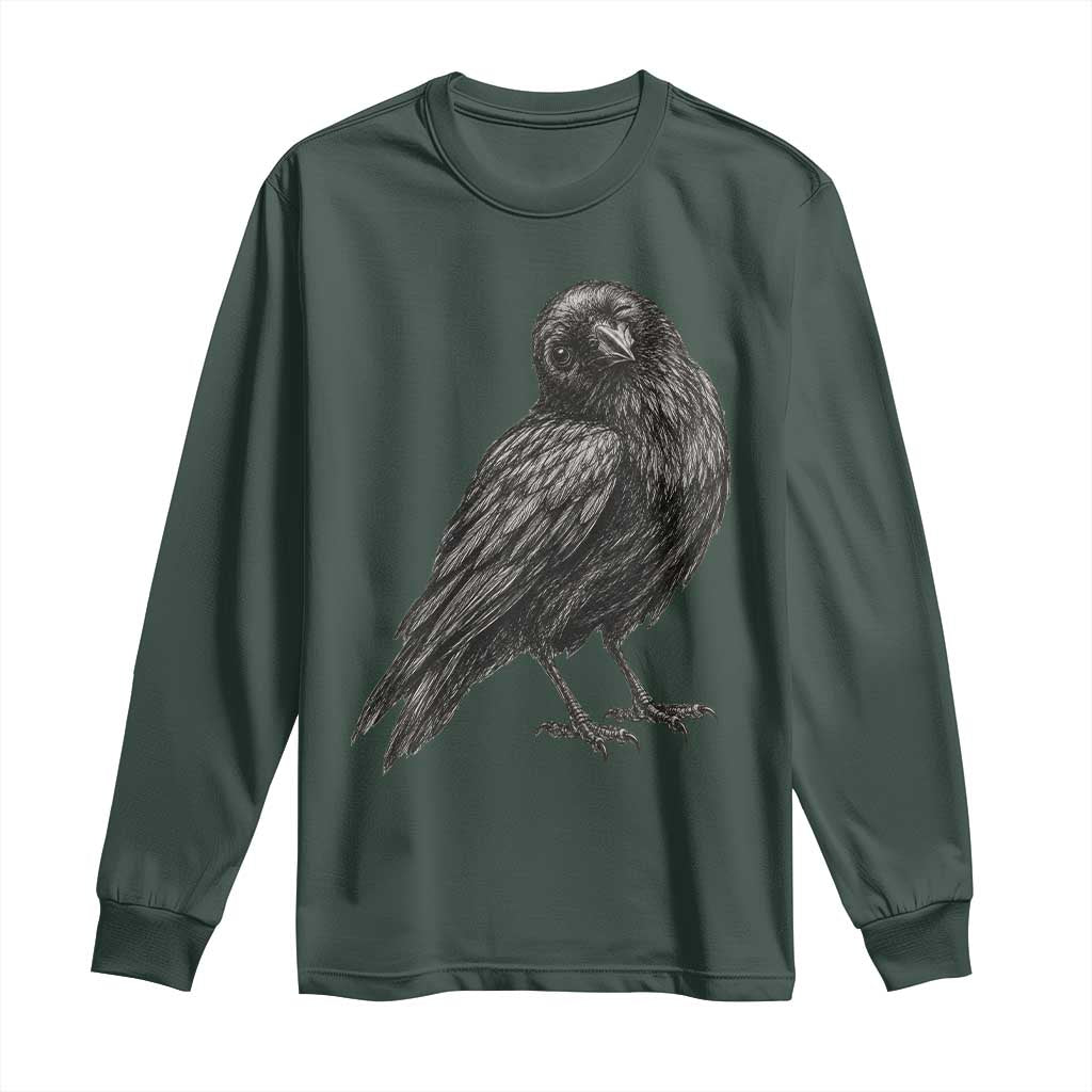 Winking Raven Crow Long Sleeve Shirt Vintage Dark Academia Funny Bird Graphic