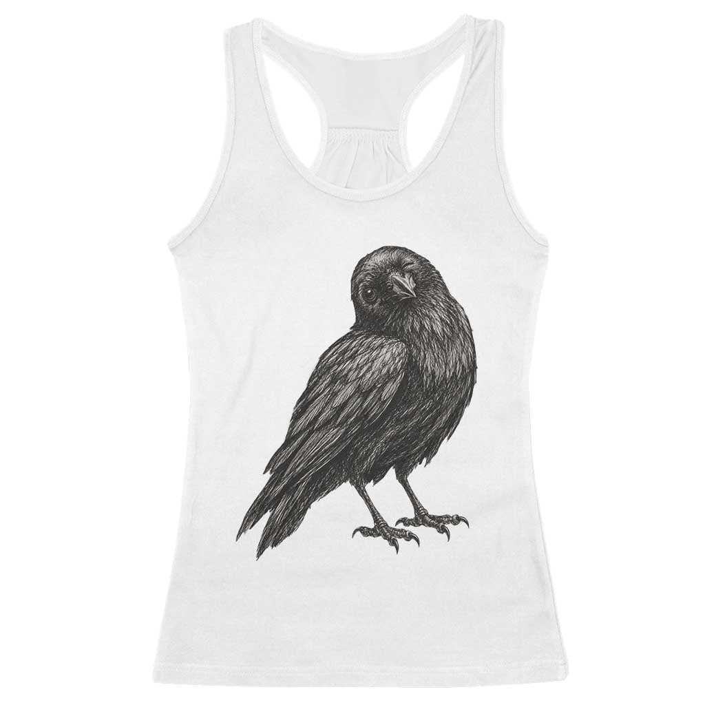 Winking Raven Crow Racerback Tank Top Vintage Dark Academia Funny Bird Graphic TS10 White Print Your Wear