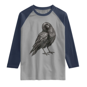 Winking Raven Crow Raglan Shirt Vintage Dark Academia Funny Bird Graphic