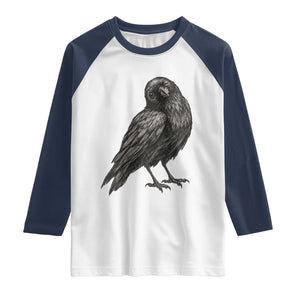 Winking Raven Crow Raglan Shirt Vintage Dark Academia Funny Bird Graphic