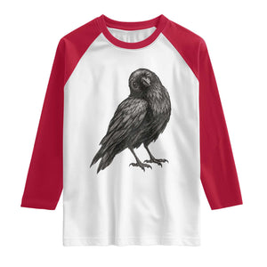 Winking Raven Crow Raglan Shirt Vintage Dark Academia Funny Bird Graphic