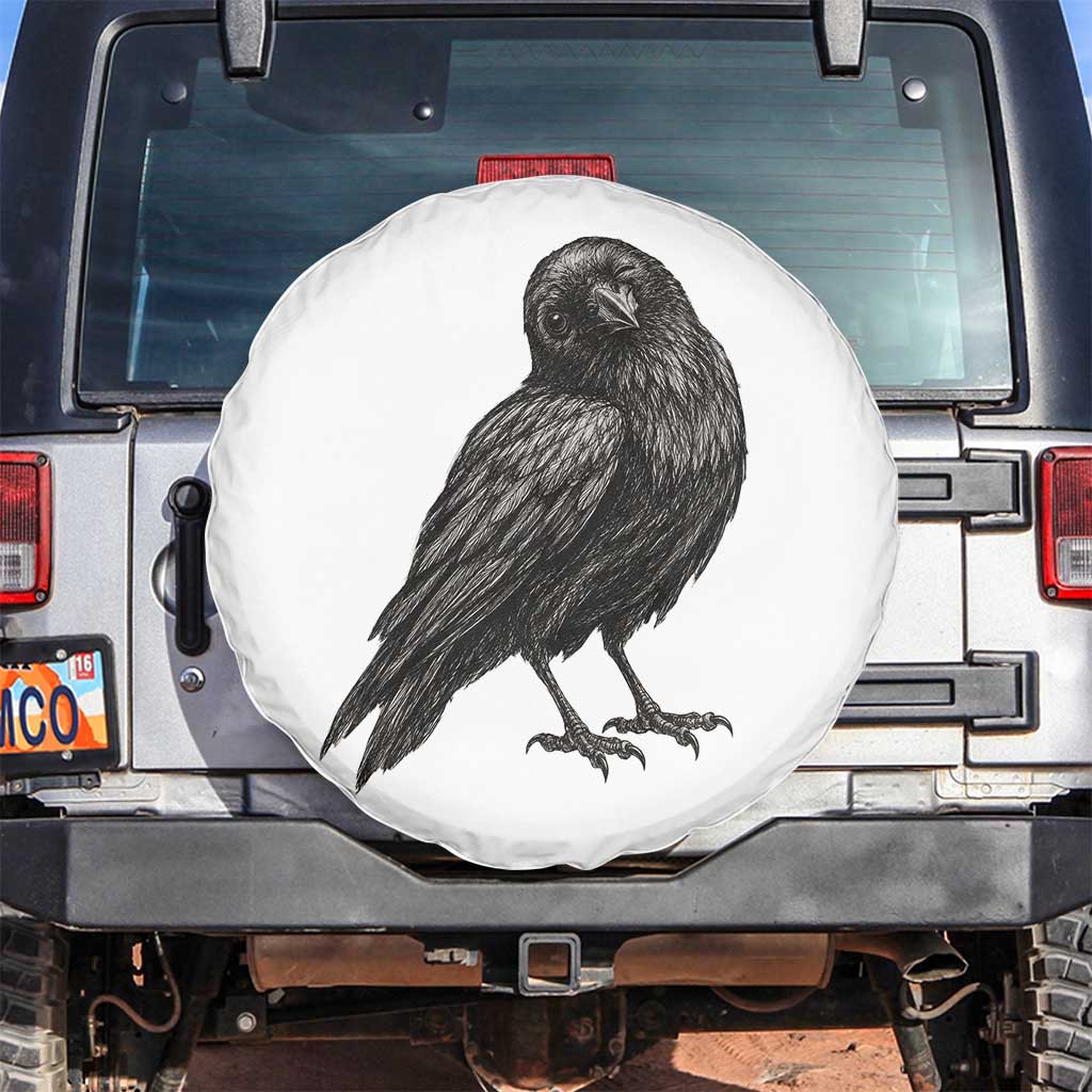 Winking Raven Crow Spare Tire Cover Vintage Dark Academia Funny Bird Graphic TS10 No hole White Print Your Wear
