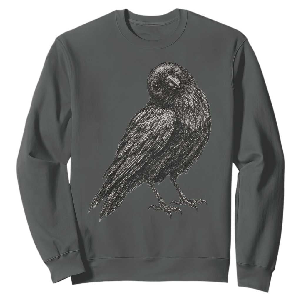 Winking Raven Crow Sweatshirt Vintage Dark Academia Funny Bird Graphic