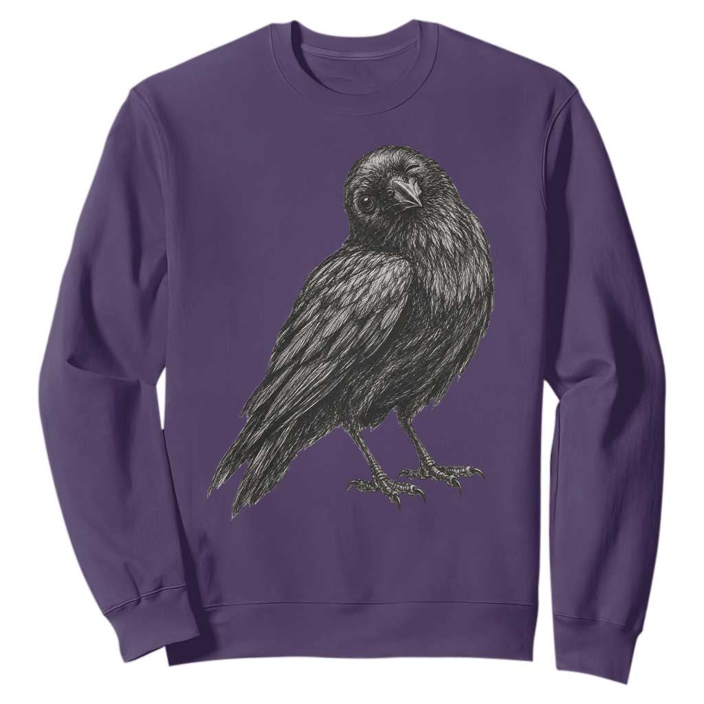 Winking Raven Crow Sweatshirt Vintage Dark Academia Funny Bird Graphic