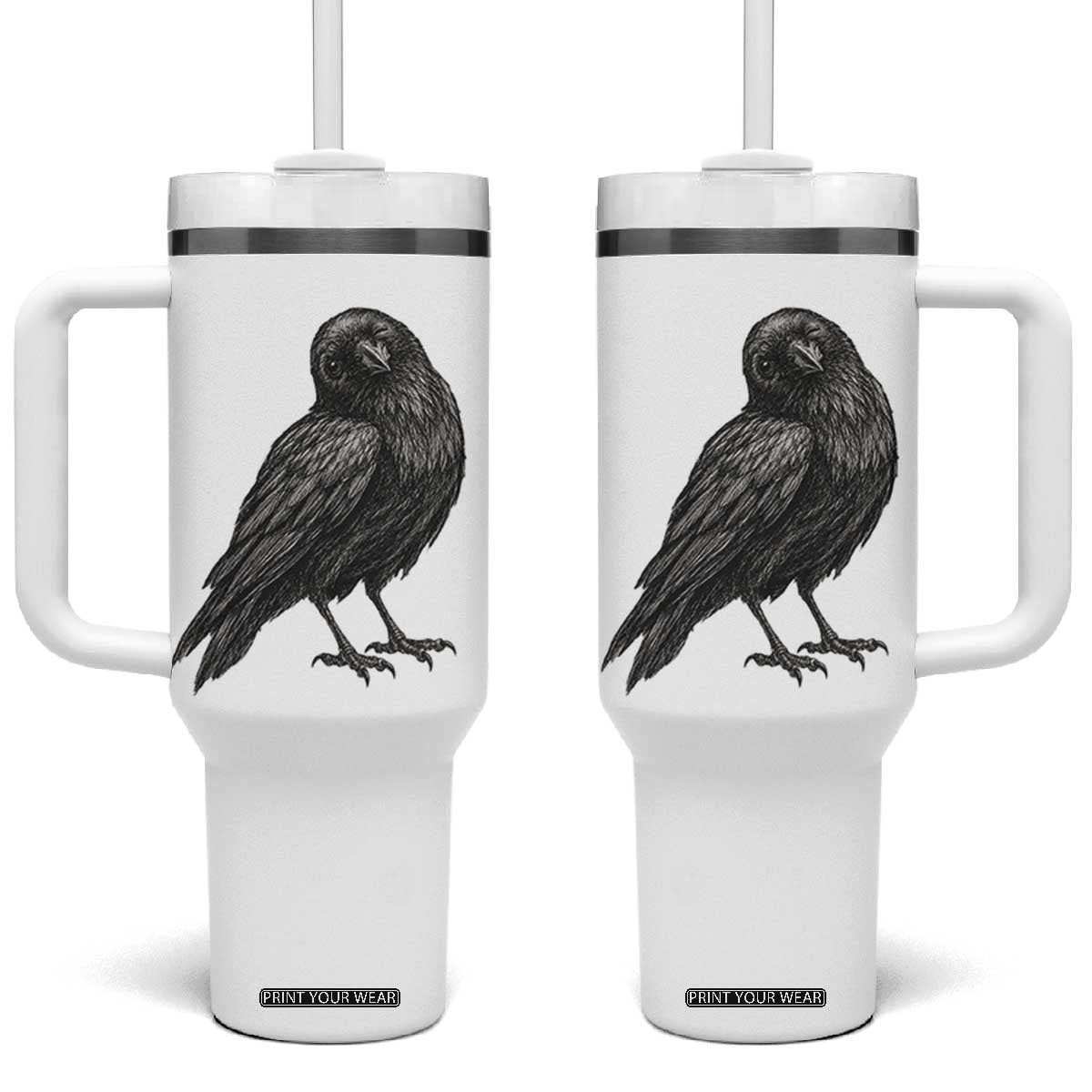 Winking Raven Crow Tumbler With Handle Vintage Dark Academia Funny Bird Graphic