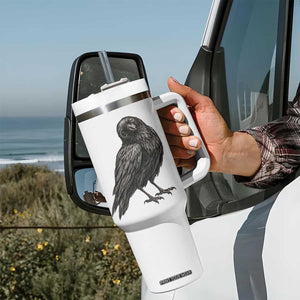 Winking Raven Crow Tumbler With Handle Vintage Dark Academia Funny Bird Graphic