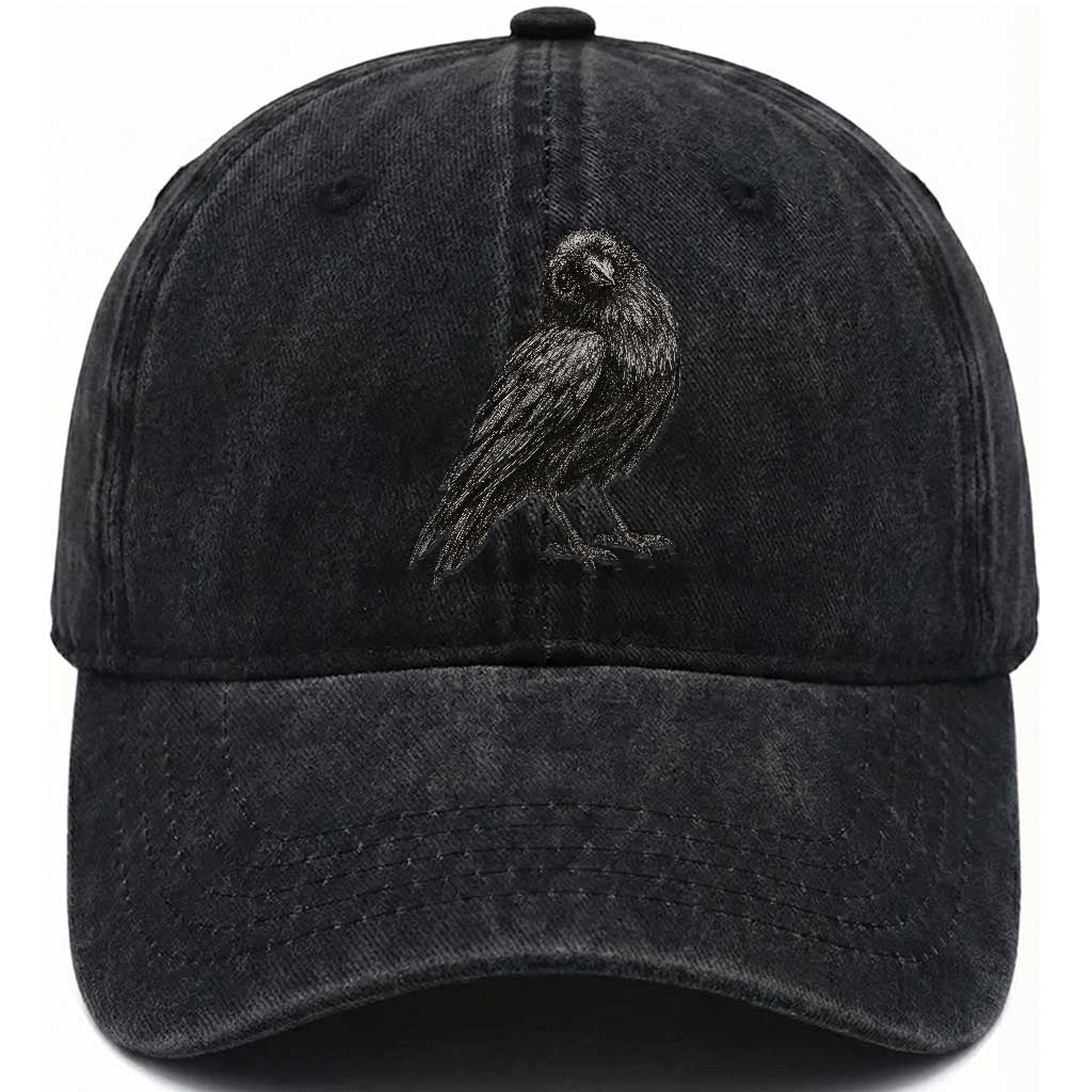 Winking Raven Crow Washed Cotton Baseball Cap Vintage Dark Academia Funny Bird Graphic TS10 Print Your Wear