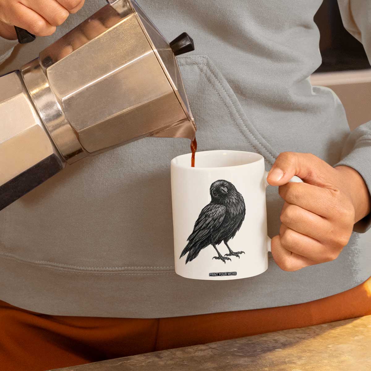Winking Raven Crow Coffee Mug Vintage Dark Academia Funny Bird Graphic