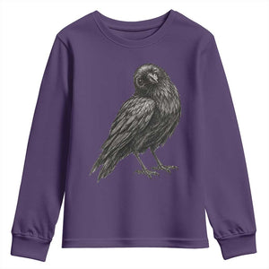 Winking Raven Crow Youth Sweatshirt Vintage Dark Academia Funny Bird Graphic