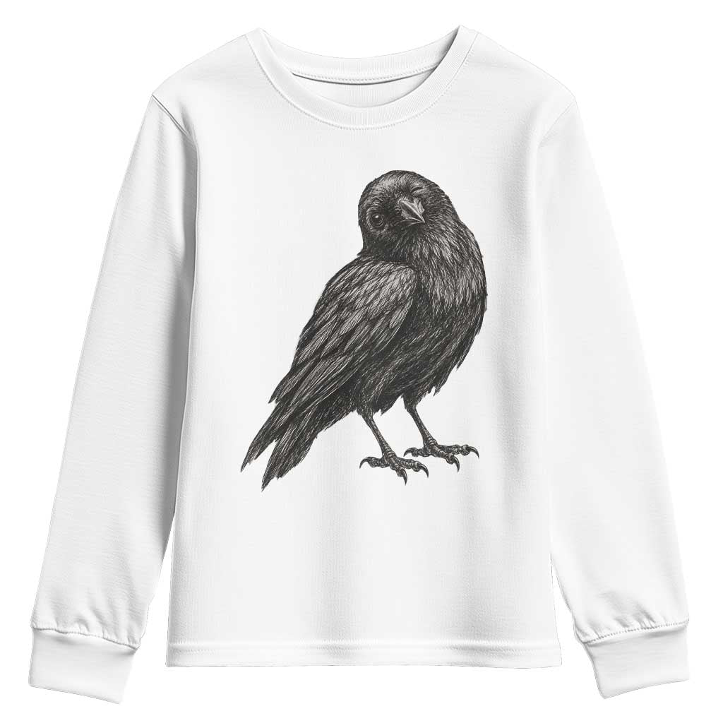Winking Raven Crow Youth Sweatshirt Vintage Dark Academia Funny Bird Graphic TS10 White Print Your Wear
