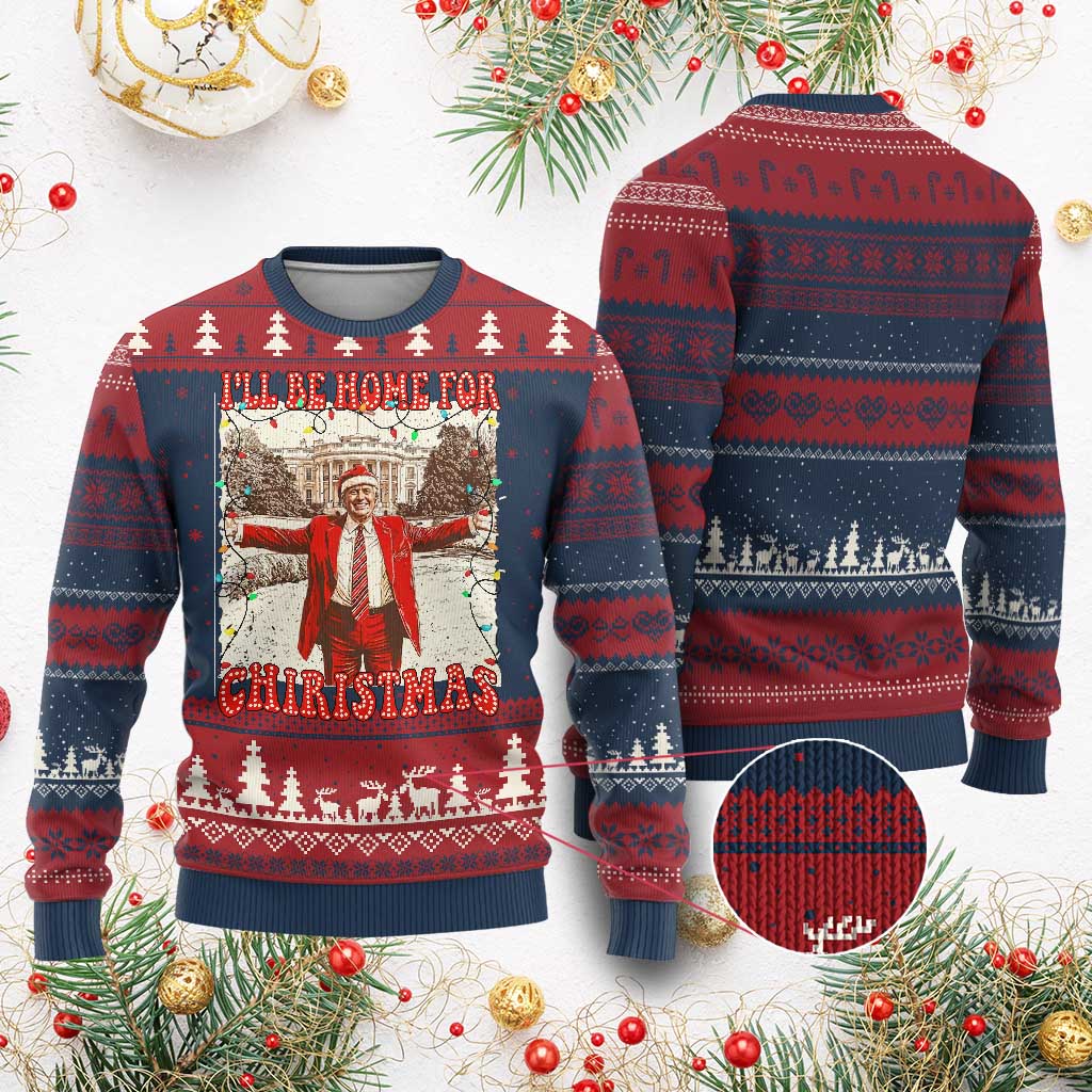 Funny Trump Pink Ugly Christmas Sweater I'll Be Home For Christmas Santa Pajamas TS10 Burgundy Print Your Wear