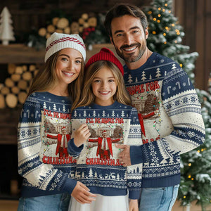 Funny Trump Pink Ugly Christmas Sweater I'll Be Home For Christmas Santa Pajamas TS10 Navy Print Your Wear