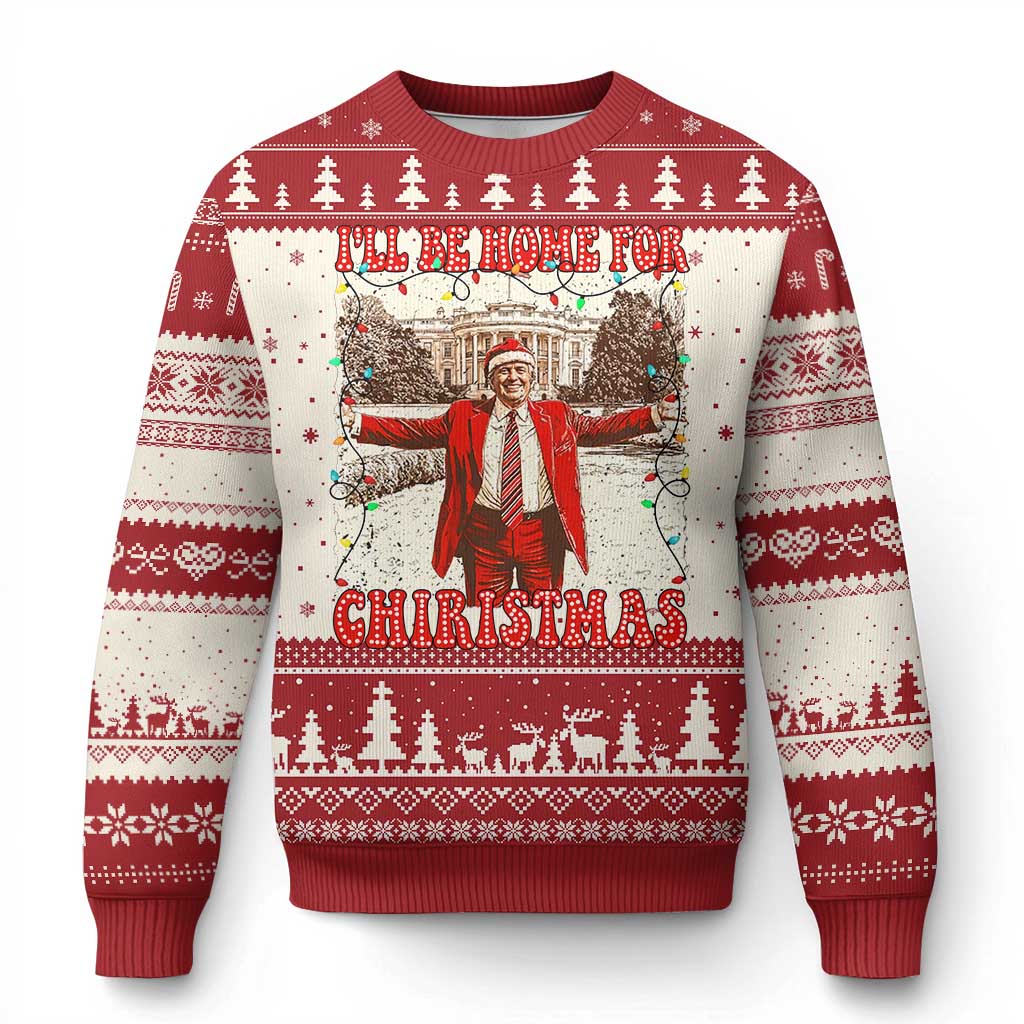 Funny Trump Pink Ugly Christmas Sweater I'll Be Home For Christmas Santa Pajamas TS10 Red Print Your Wear