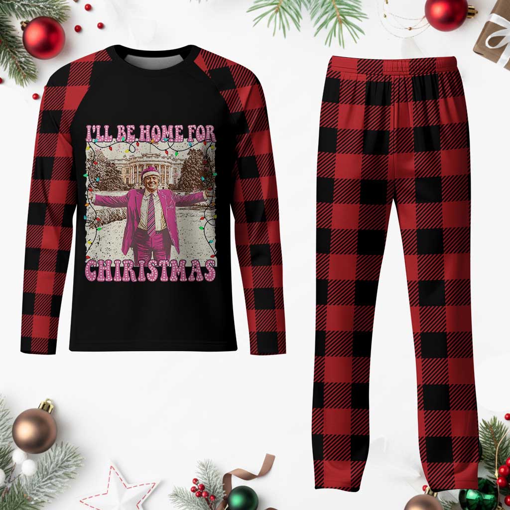 Funny Trump Plaid Pajama Set I'll Be Home For Christmas Santa Pajamas TS10 Buffalo Plaid Print Your Wear