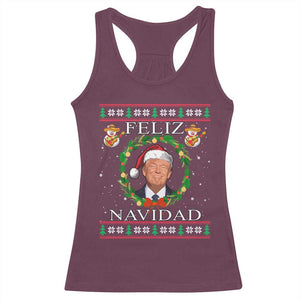 Mexico Christmas Trump Racerback Tank Top Feliz Navidad Funny Trump Santa Ugly Christmas TS10 Maroon Print Your Wear