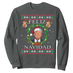Mexico Christmas Trump Sweatshirt Feliz Navidad Funny Trump Santa Ugly Christmas TS10 Dark Heather Print Your Wear