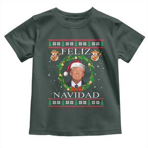 Mexico Christmas Trump Toddler T Shirt Feliz Navidad Funny Trump Santa Ugly Christmas TS10 Dark Forest Green Print Your Wear