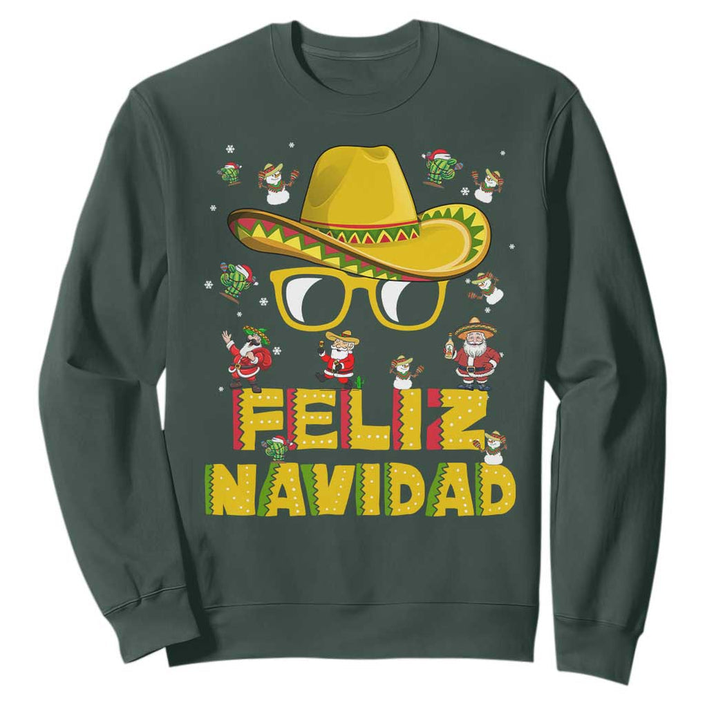 Mexico Christmas Sweatshirt Feliz Navidad Sombrero TS10 Dark Forest Green Print Your Wear