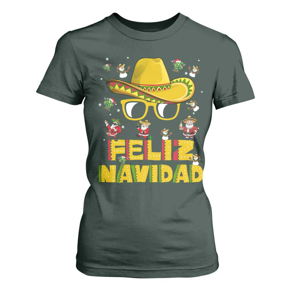Mexico Christmas T Shirt For Women Feliz Navidad Sombrero TS10 Dark Forest Green Print Your Wear