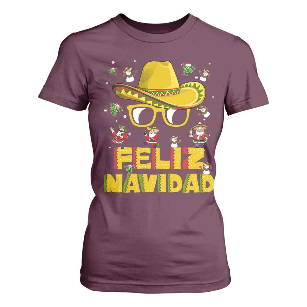 Mexico Christmas T Shirt For Women Feliz Navidad Sombrero TS10 Maroon Print Your Wear