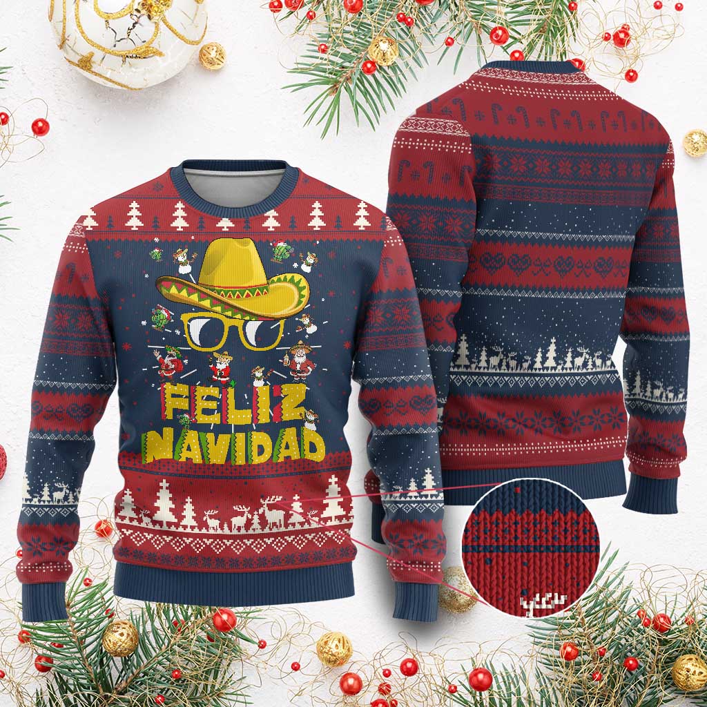 Mexico Xmas Ugly Christmas Sweater Feliz Navidad Sombrero TS10 Burgundy Print Your Wear
