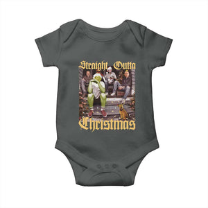 Humorous Trump Christmas Baby Onesie Straight Outta Xmas Movie TS10 Dark Heather Print Your Wear