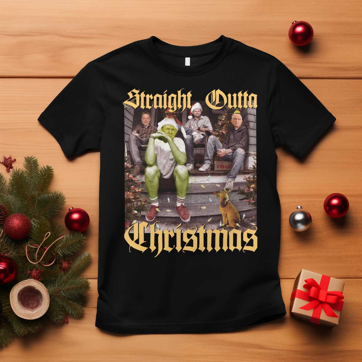Humorous Trump Christmas T Shirt Straight Outta Xmas Movie TS10 Black Print Your Wear