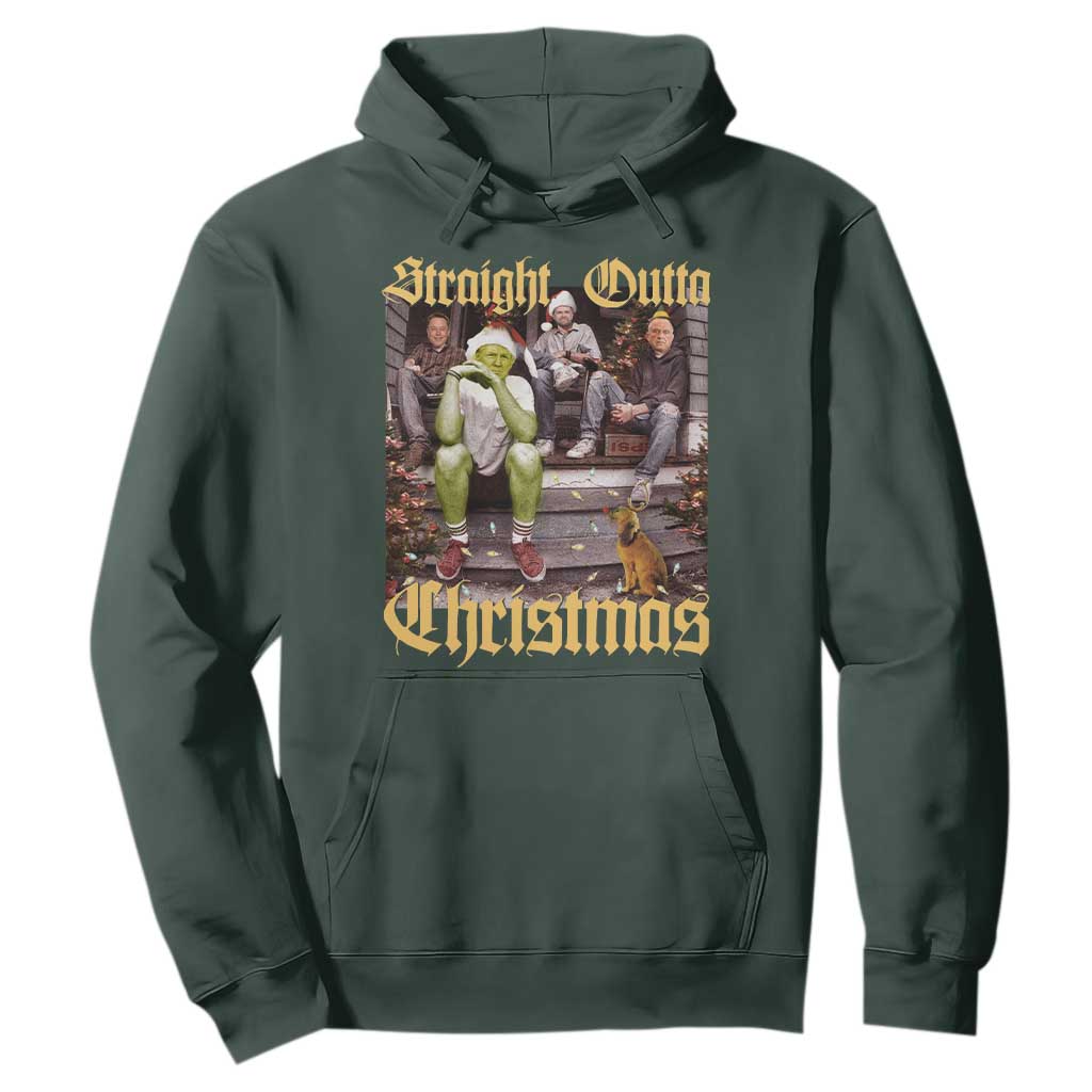 Humorous Trump Christmas Hoodie Straight Outta Xmas Movie TS10 Dark Forest Green Print Your Wear