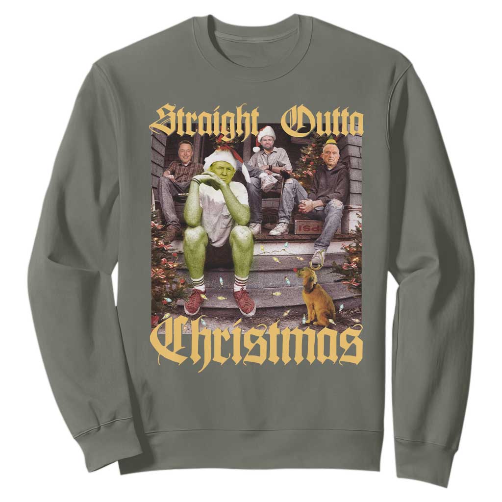 Humorous Trump Christmas Sweatshirt Straight Outta Xmas Movie TS10 Military Green Print Your Wear