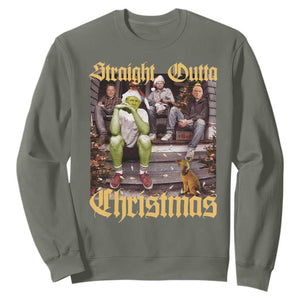 Humorous Trump Christmas Sweatshirt Straight Outta Xmas Movie TS10 Military Green Print Your Wear