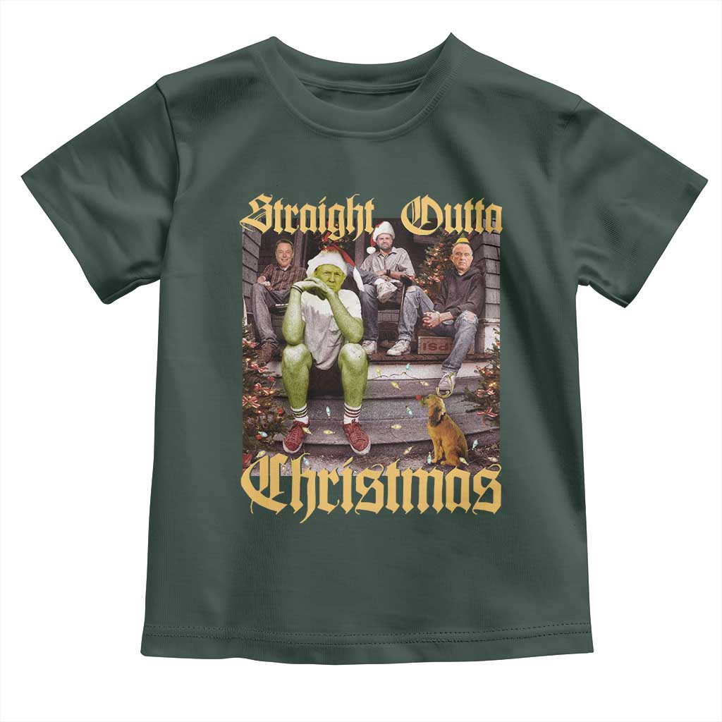 Humorous Trump Christmas Toddler T Shirt Straight Outta Xmas Movie TS10 Dark Forest Green Print Your Wear