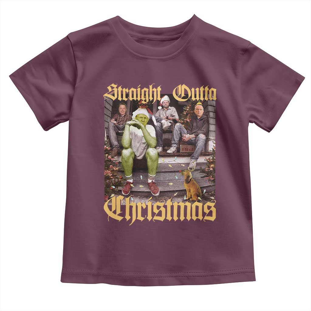Humorous Trump Christmas Toddler T Shirt Straight Outta Xmas Movie TS10 Maroon Print Your Wear
